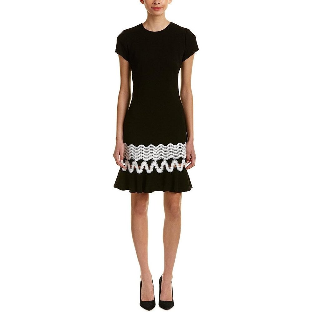 NWT Womens Size 0 Shoshanna Black White Lombard Short Sleeve Mini Dress